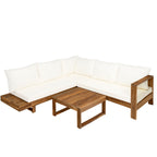 Ensemble de canapés sectionnels en L, ensemble de canapés de patio avec table, chaise longue en bois, ensemble de conversation d'extérieur 4 pièces