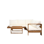 Ensemble de canapés sectionnels en L, ensemble de canapés de patio avec table, chaise longue en bois, ensemble de conversation d'extérieur 4 pièces