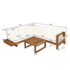 Ensemble de canapés sectionnels en L, ensemble de canapés de patio avec table, chaise longue en bois, ensemble de conversation d'extérieur 4 pièces
