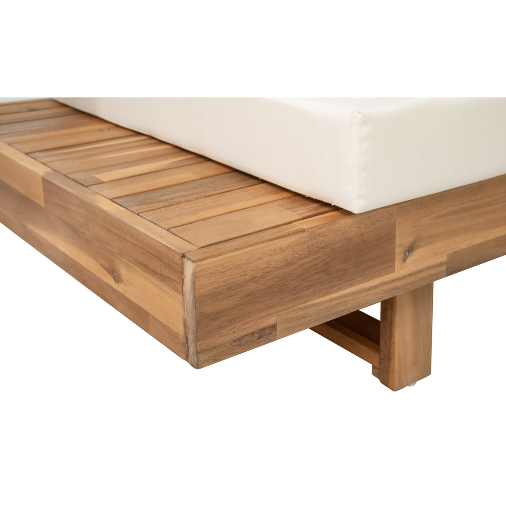Ensemble de canapés sectionnels en L, ensemble de canapés de patio avec table, chaise longue en bois, ensemble de conversation d'extérieur 4 pièces