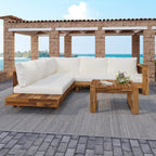 Ensemble de canapés sectionnels en L, ensemble de canapés de patio avec table, chaise longue en bois, ensemble de conversation d'extérieur 4 pièces