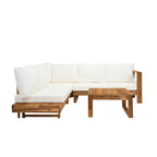 Ensemble de canapés sectionnels en L, ensemble de canapés de patio avec table, chaise longue en bois, ensemble de conversation d'extérieur 4 pièces