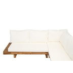 Ensemble de canapés sectionnels en L, ensemble de canapés de patio avec table, chaise longue en bois, ensemble de conversation d'extérieur 4 pièces