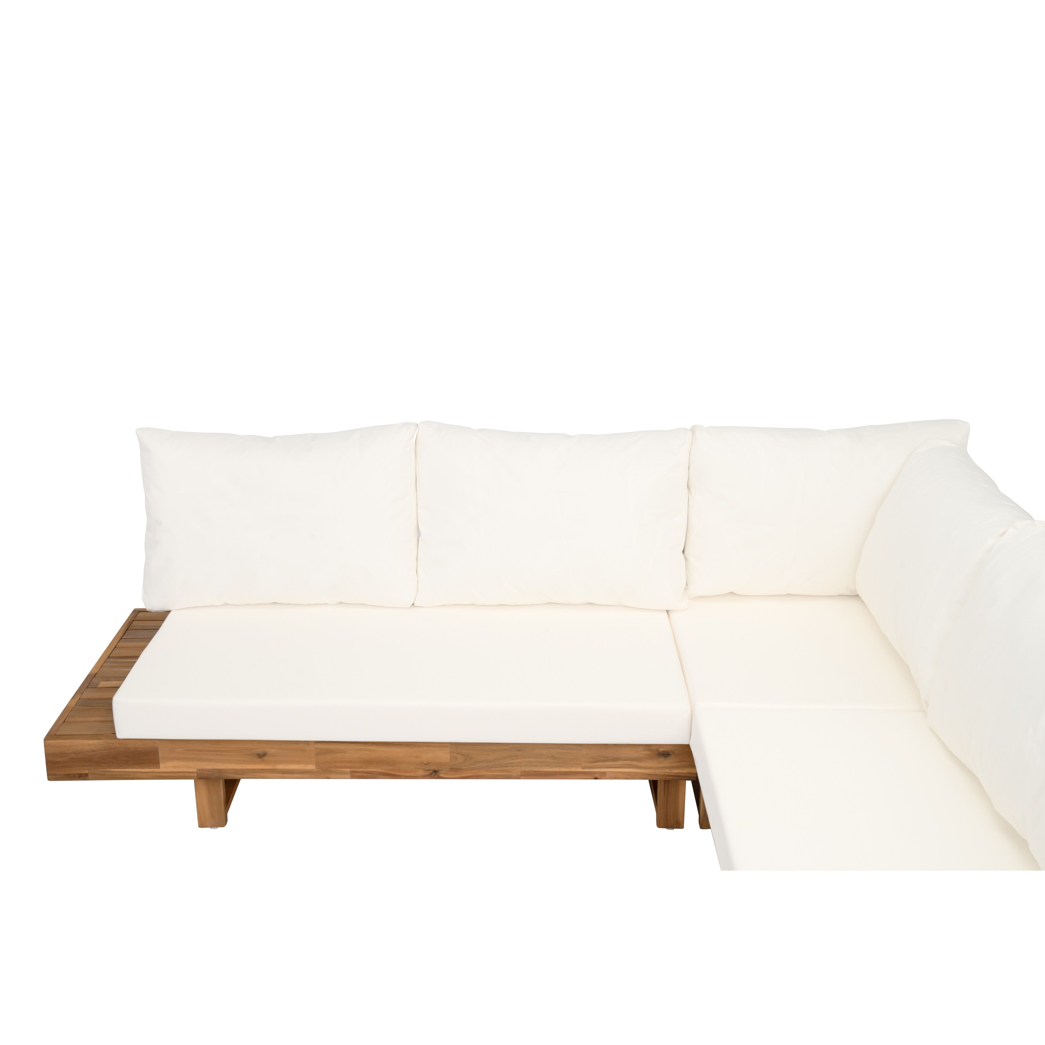 Ensemble de canapés sectionnels en L, ensemble de canapés de patio avec table, chaise longue en bois, ensemble de conversation d'extérieur 4 pièces