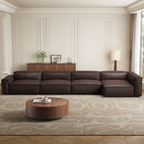 Canapé d'angle minimaliste de luxe en cuir marron foncé