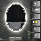Miroir de salle de bain mural antibuée ovale tactile rétroéclairé par LED
