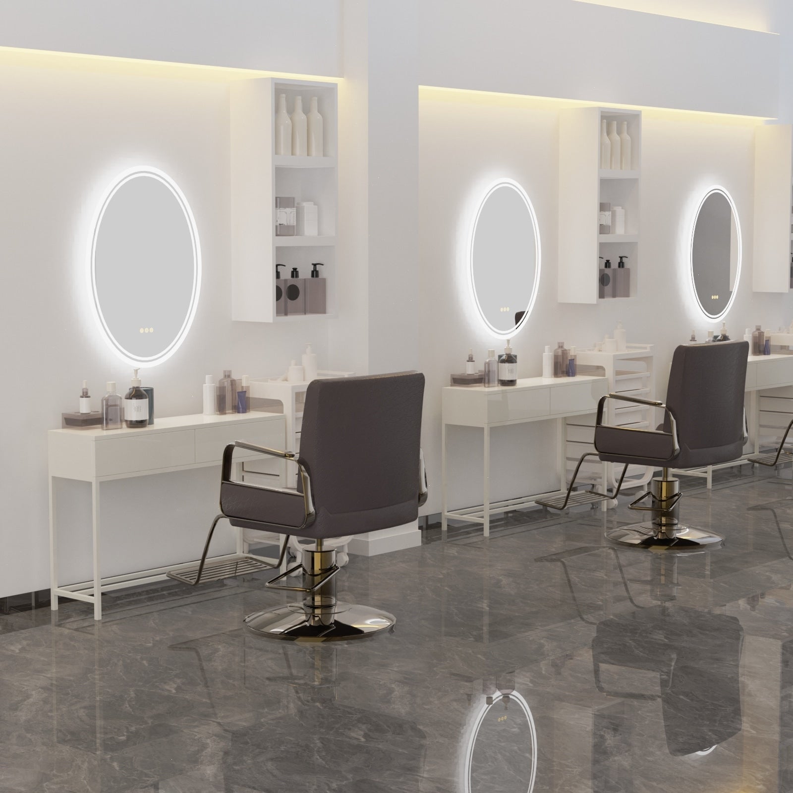 Miroir de salle de bain mural antibuée ovale tactile rétroéclairé par LED