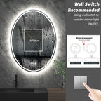 Miroir de salle de bain mural antibuée ovale tactile rétroéclairé par LED