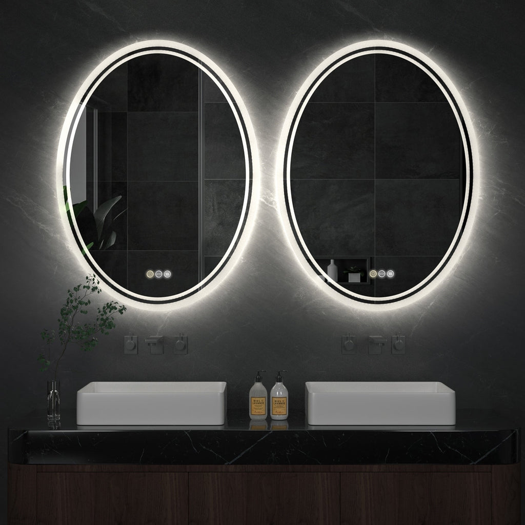 Miroir de salle de bain mural antibuée ovale tactile rétroéclairé par LED