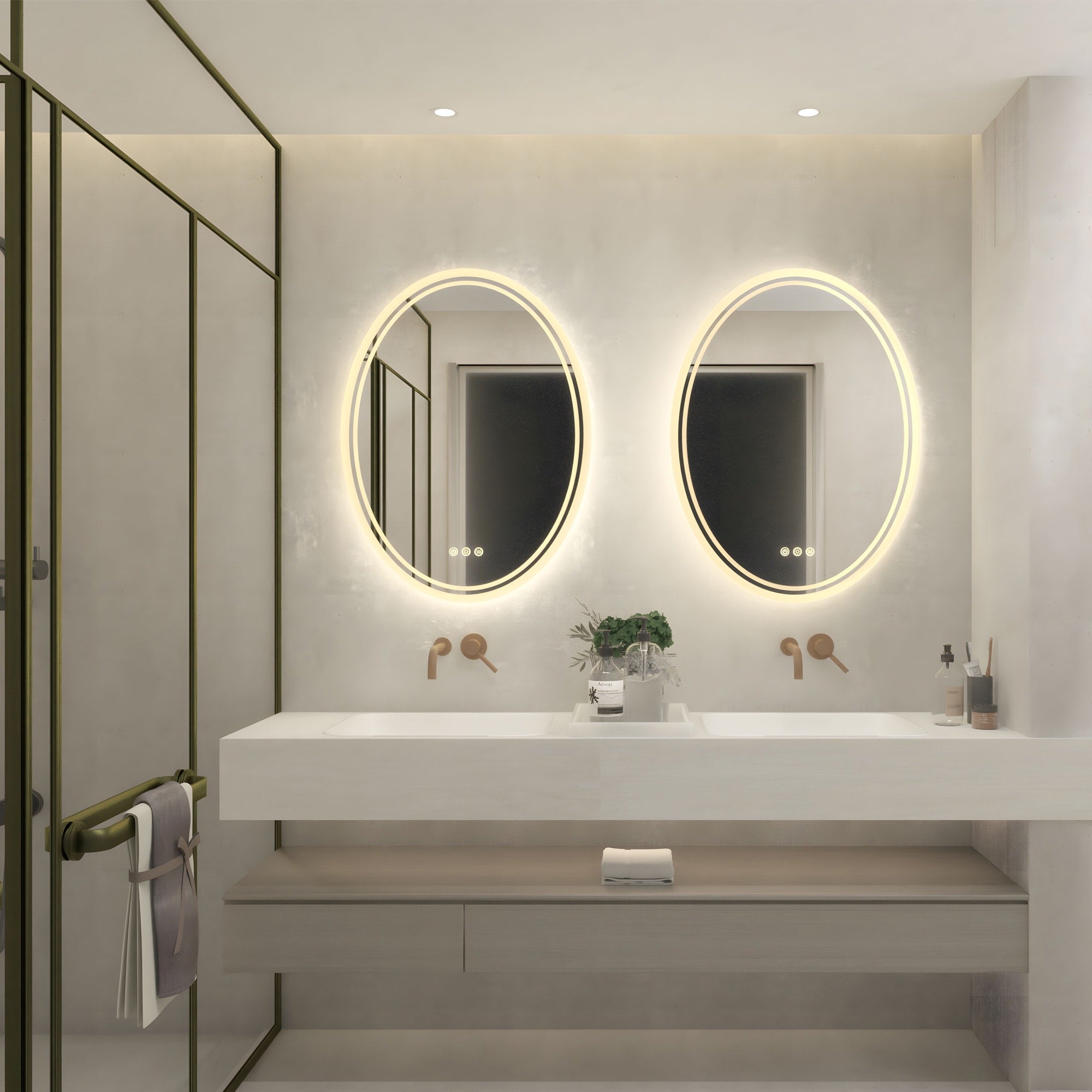 Miroir de salle de bain mural antibuée ovale tactile rétroéclairé par LED
