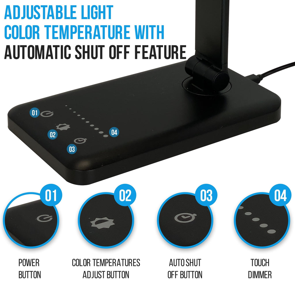 Lampe de bureau LED avec port de chargement USB, variateur de lumière tactile et température de couleur réglable automatiquement