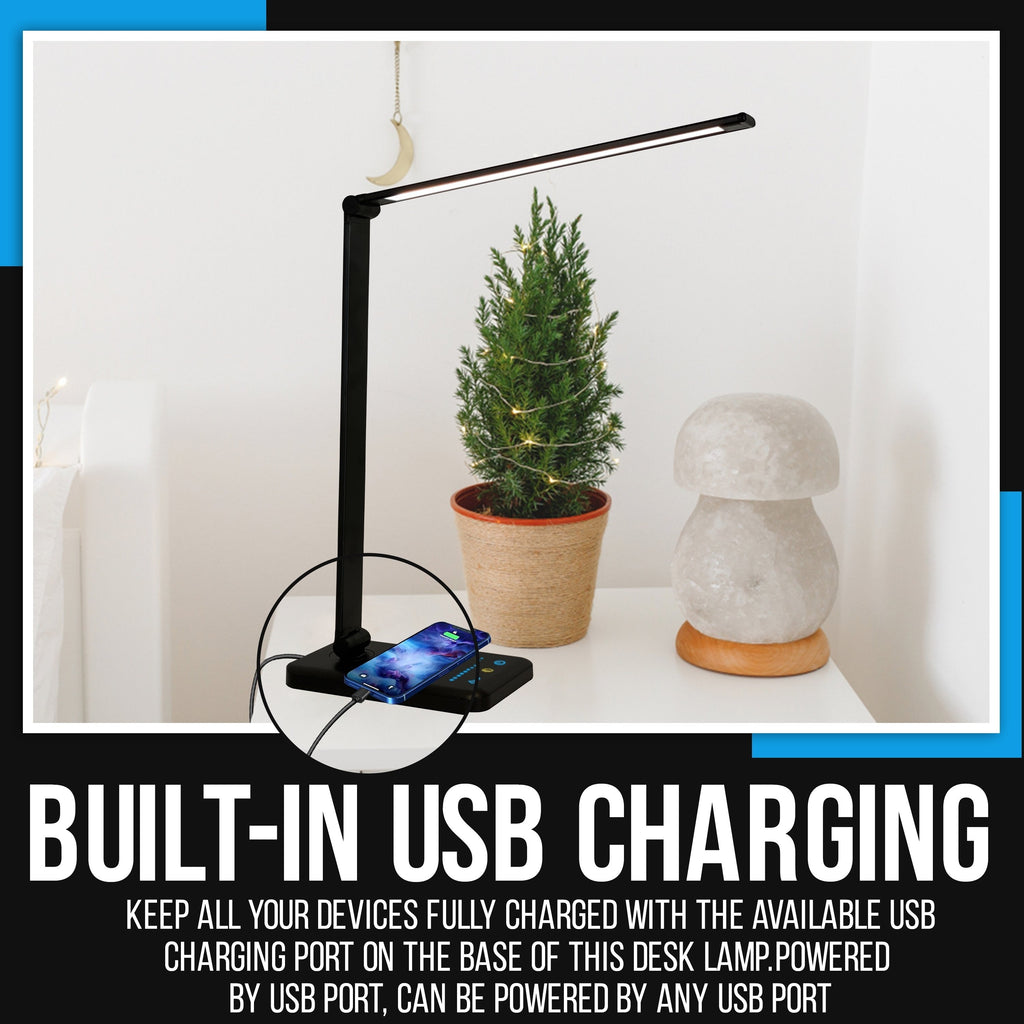 Lampe de bureau LED avec port de chargement USB, variateur de lumière tactile et température de couleur réglable automatiquement