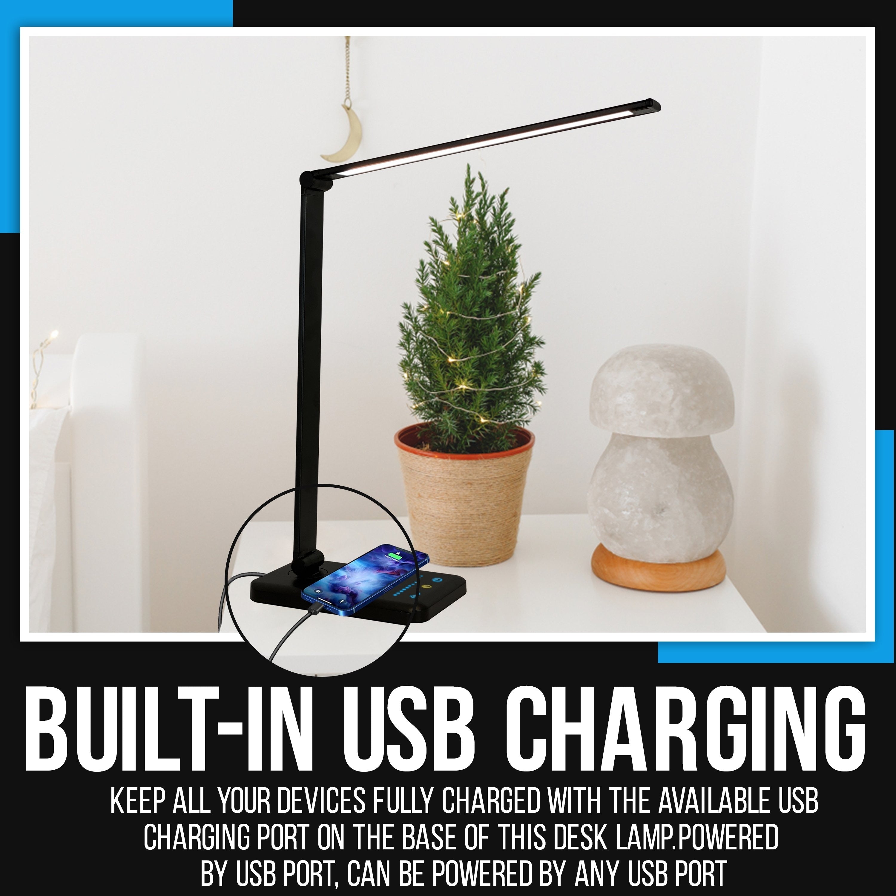 Lampe de bureau LED avec port de chargement USB, variateur de lumière tactile et température de couleur réglable automatiquement
