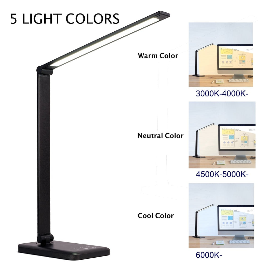 Lampe de bureau LED avec port de chargement USB, variateur de lumière tactile et température de couleur réglable automatiquement