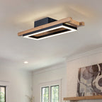 Plafonnier semi-encastré rectangulaire à LED intégré en bois pour couloir et hall d'entrée