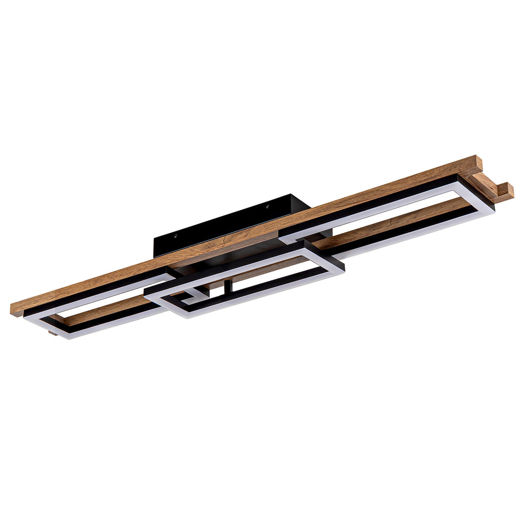 Plafonnier semi-encastré rectangulaire à LED intégré en bois pour couloir et hall d'entrée