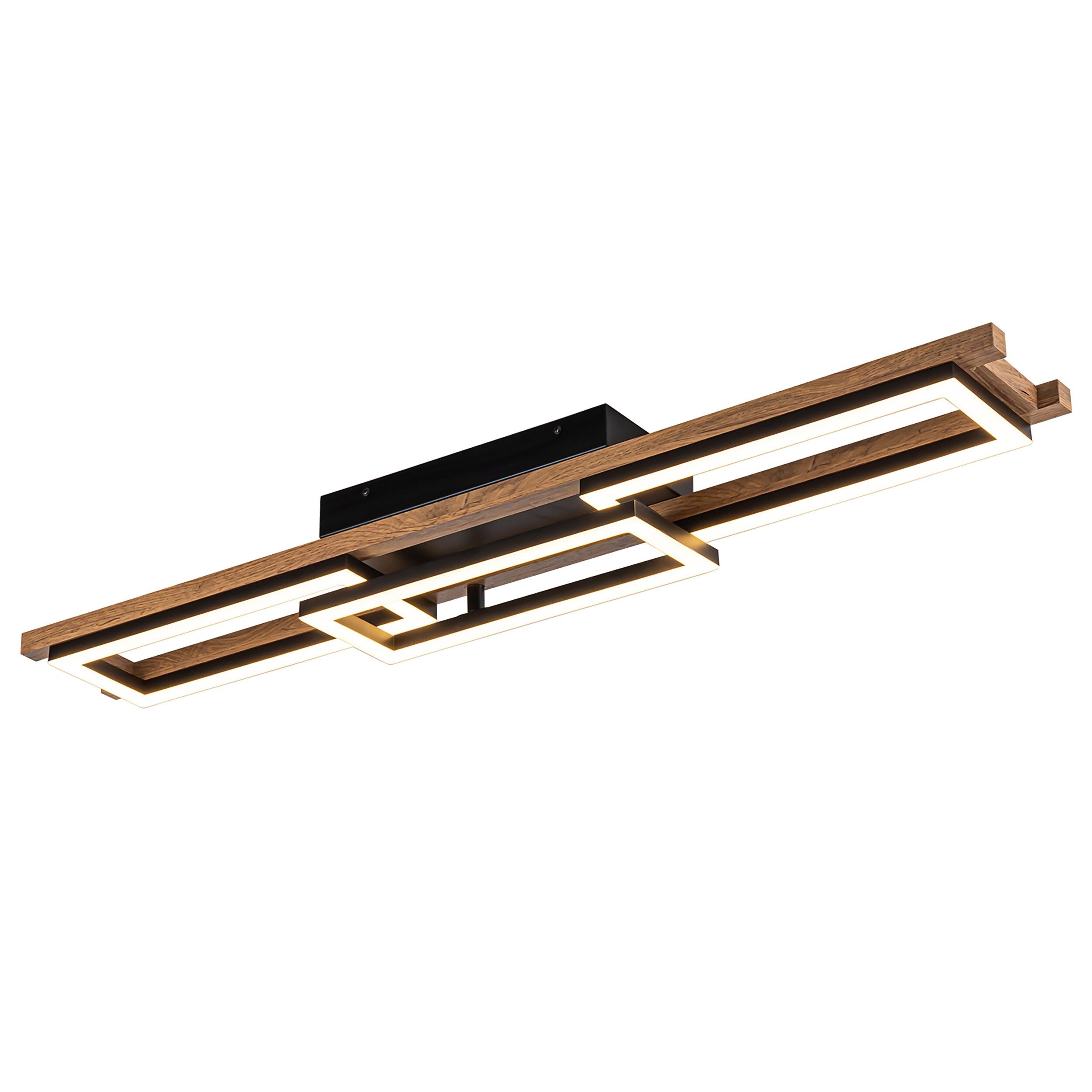 Plafonnier semi-encastré rectangulaire à LED intégré en bois pour couloir et hall d'entrée