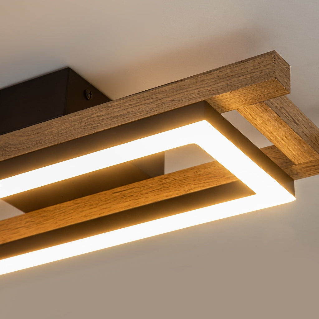 Plafonnier semi-encastré rectangulaire à LED intégré en bois pour couloir et hall d'entrée