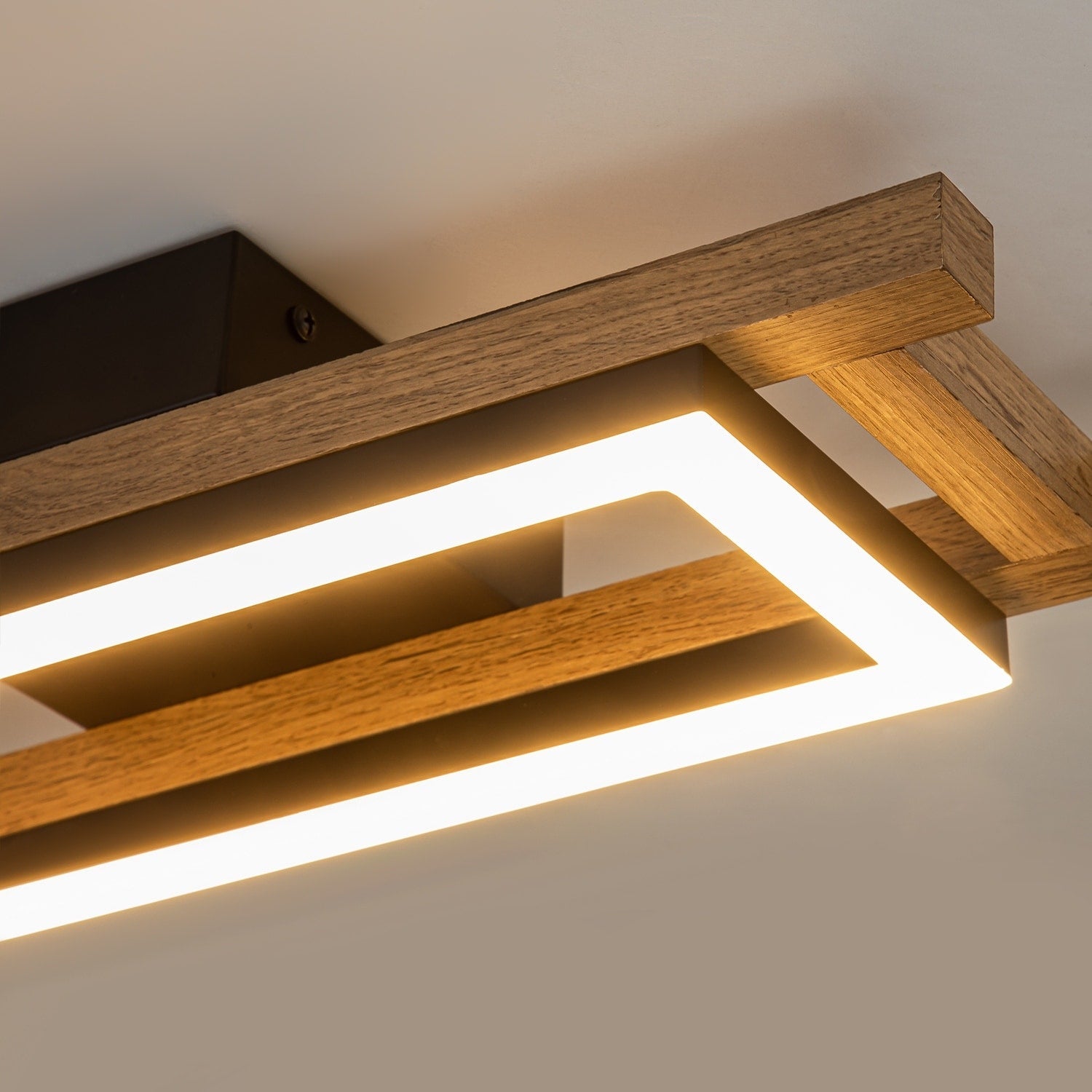 Plafonnier semi-encastré rectangulaire à LED intégré en bois pour couloir et hall d'entrée