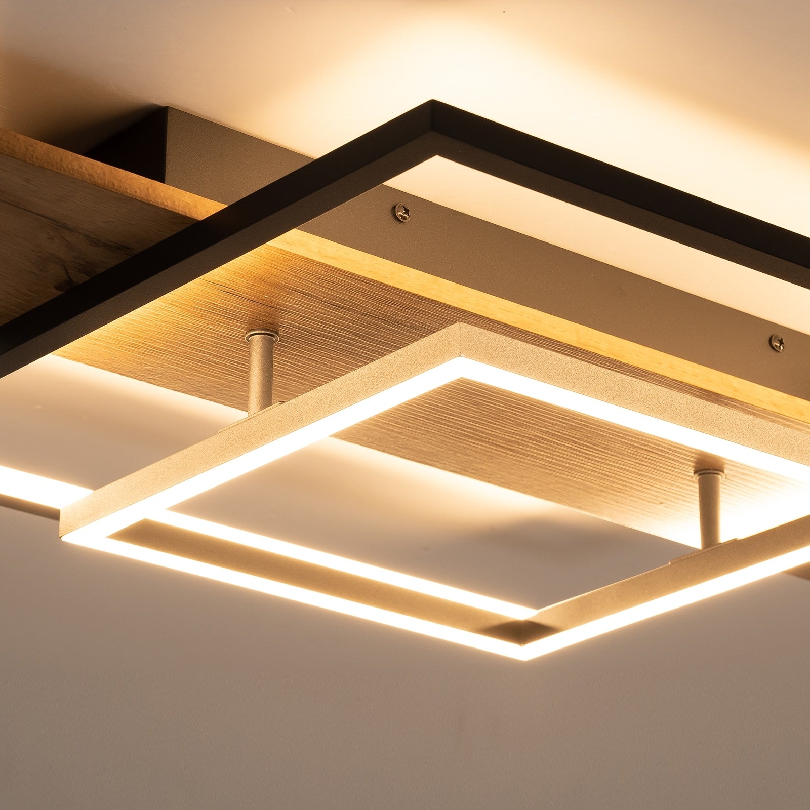 Plafonnier semi-encastré rectangulaire à LED intégré en bois pour couloir et hall d'entrée