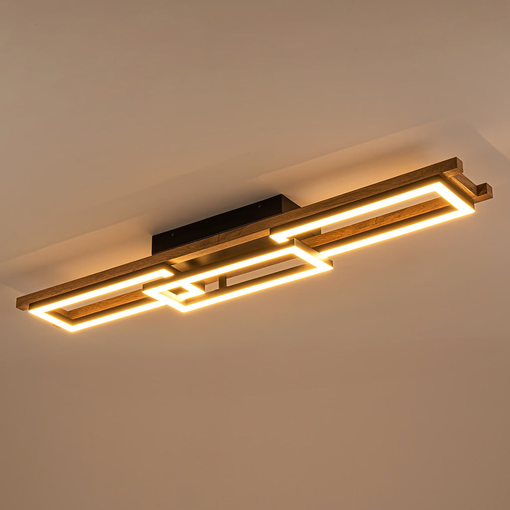 Plafonnier semi-encastré rectangulaire à LED intégré en bois pour couloir et hall d'entrée