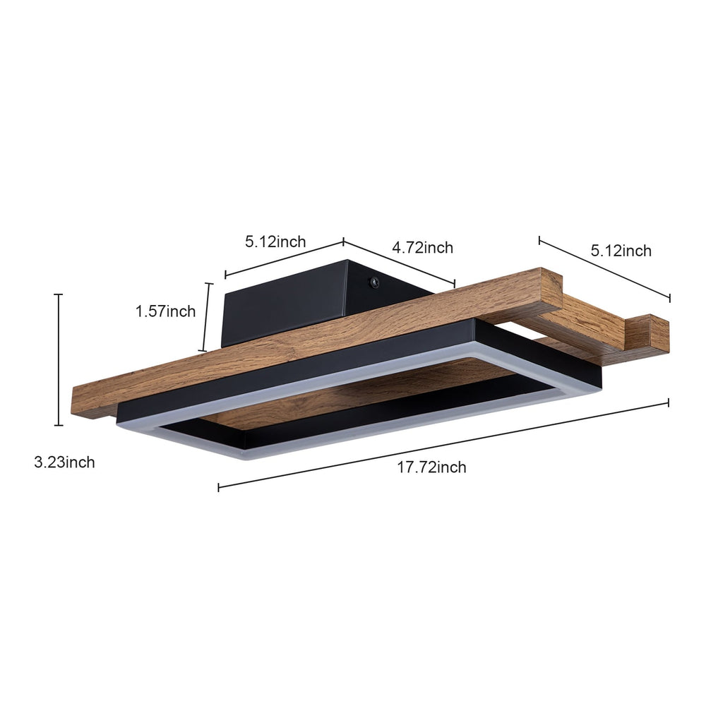 Plafonnier semi-encastré rectangulaire à LED intégré en bois pour couloir et hall d'entrée