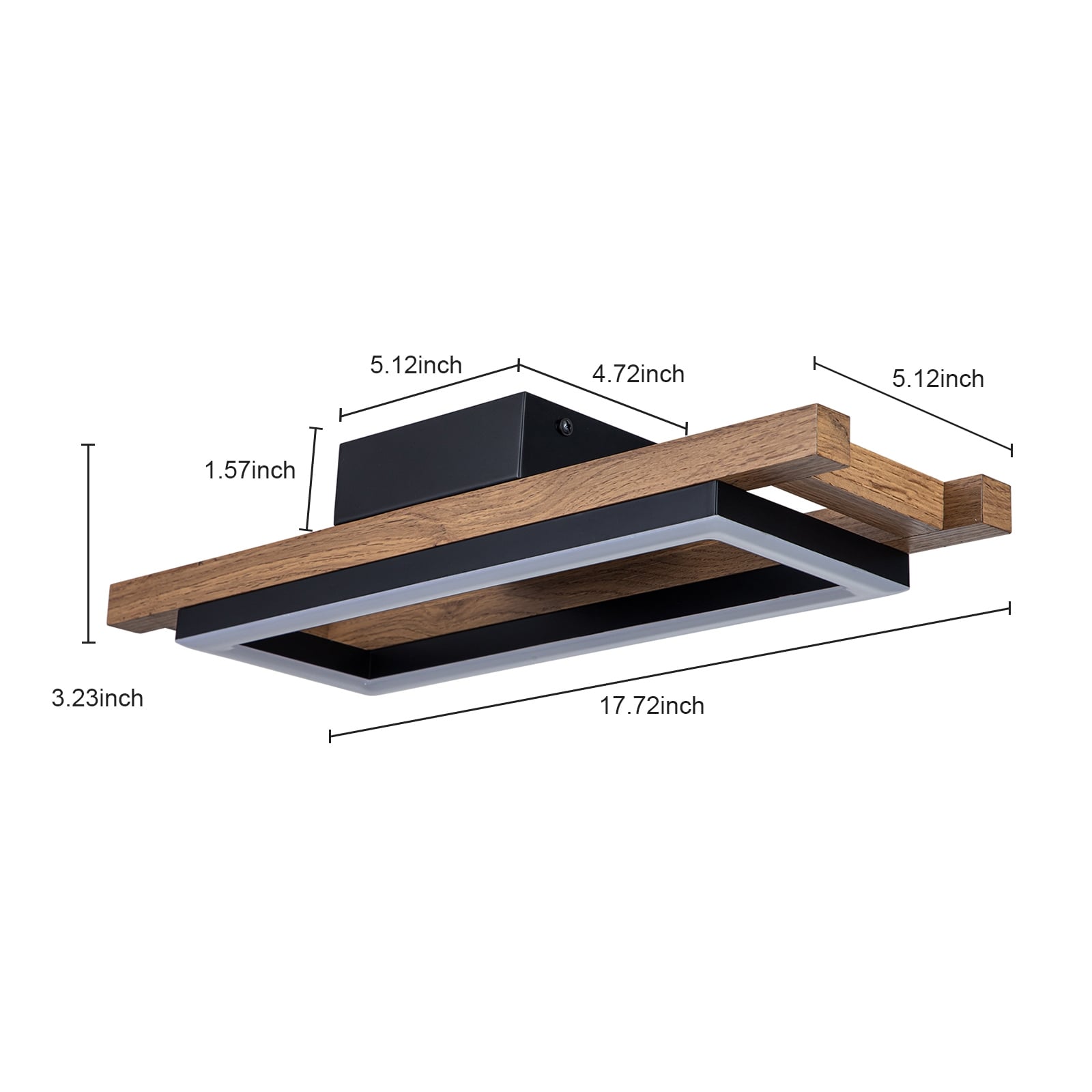 Plafonnier semi-encastré rectangulaire à LED intégré en bois pour couloir et hall d'entrée