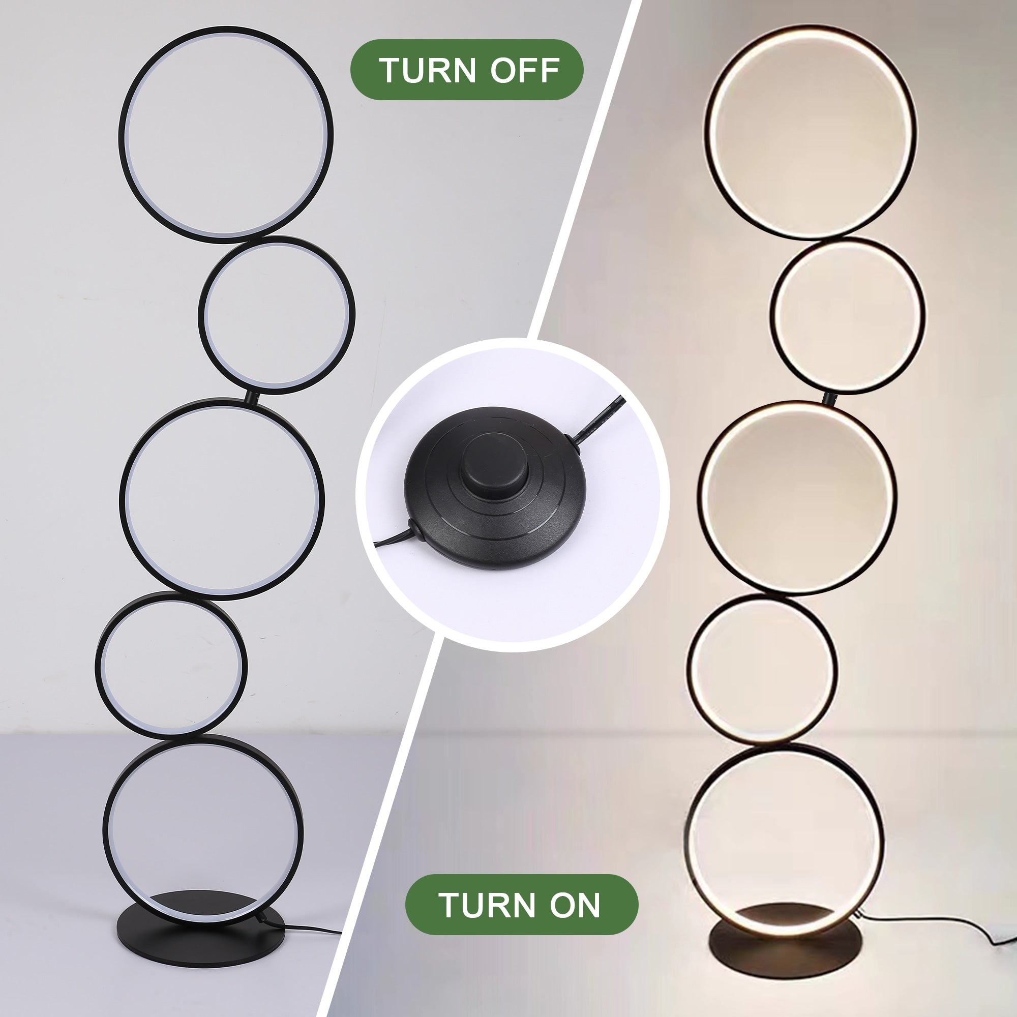Lampadaire LED moderne à intensité variable, lampe d'angle lumineuse à 3 voies avec 5 anneaux pour salon