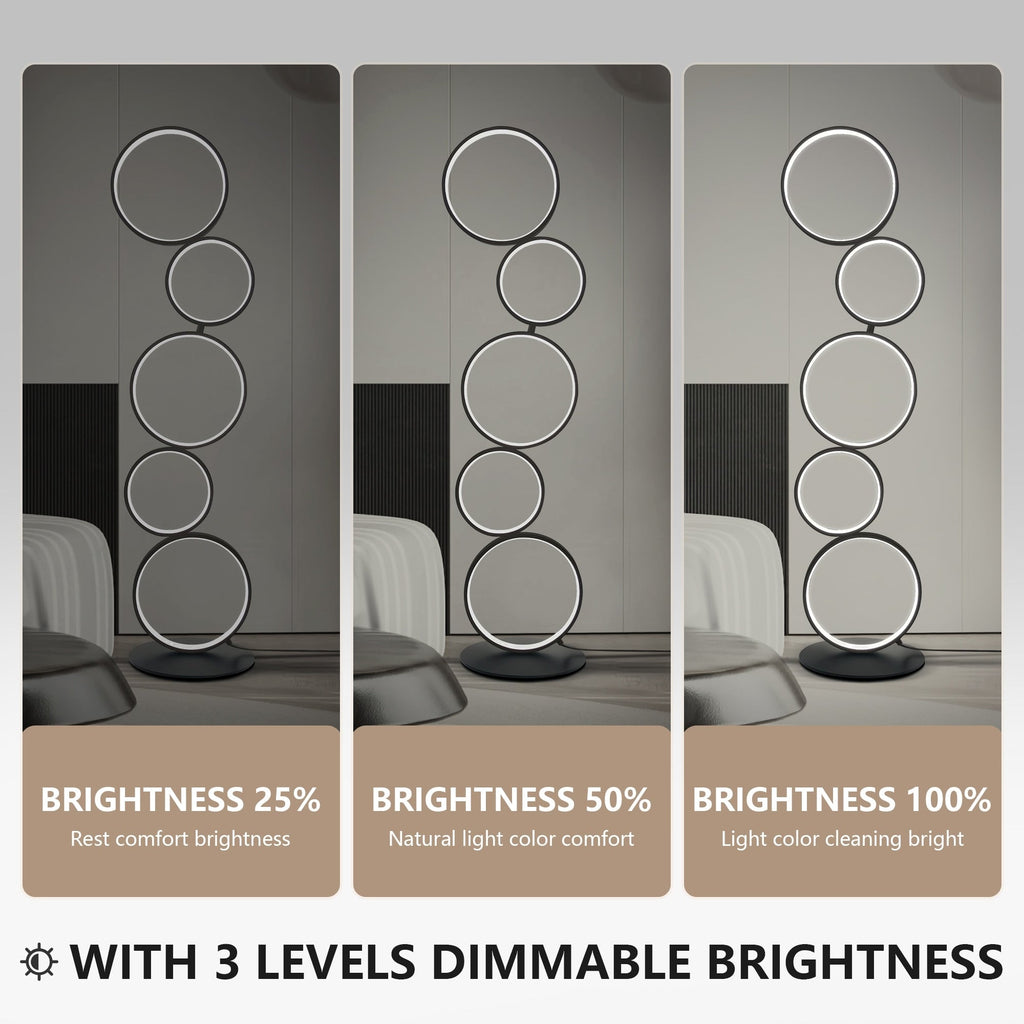 Lampadaire LED moderne à intensité variable, lampe d'angle lumineuse à 3 voies avec 5 anneaux pour salon