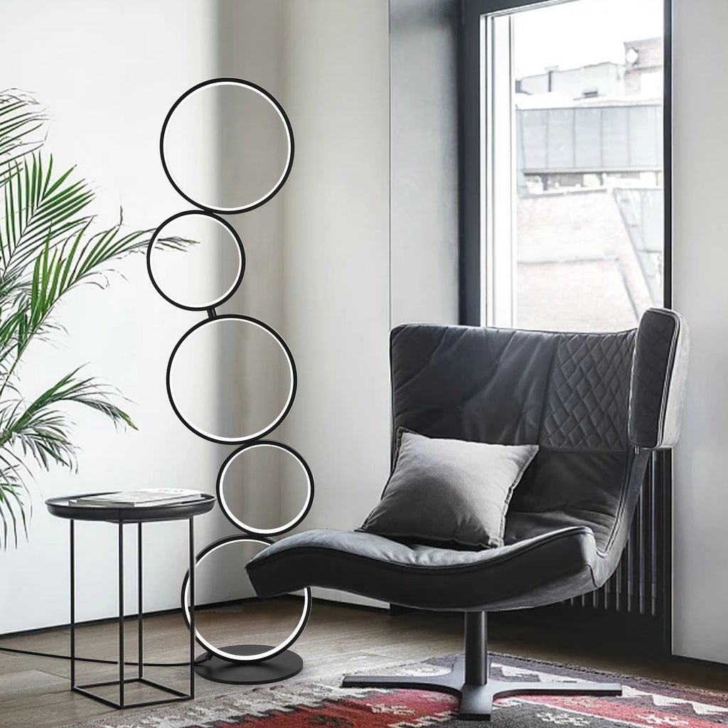 Lampadaire LED moderne à intensité variable, lampe d'angle lumineuse à 3 voies avec 5 anneaux pour salon