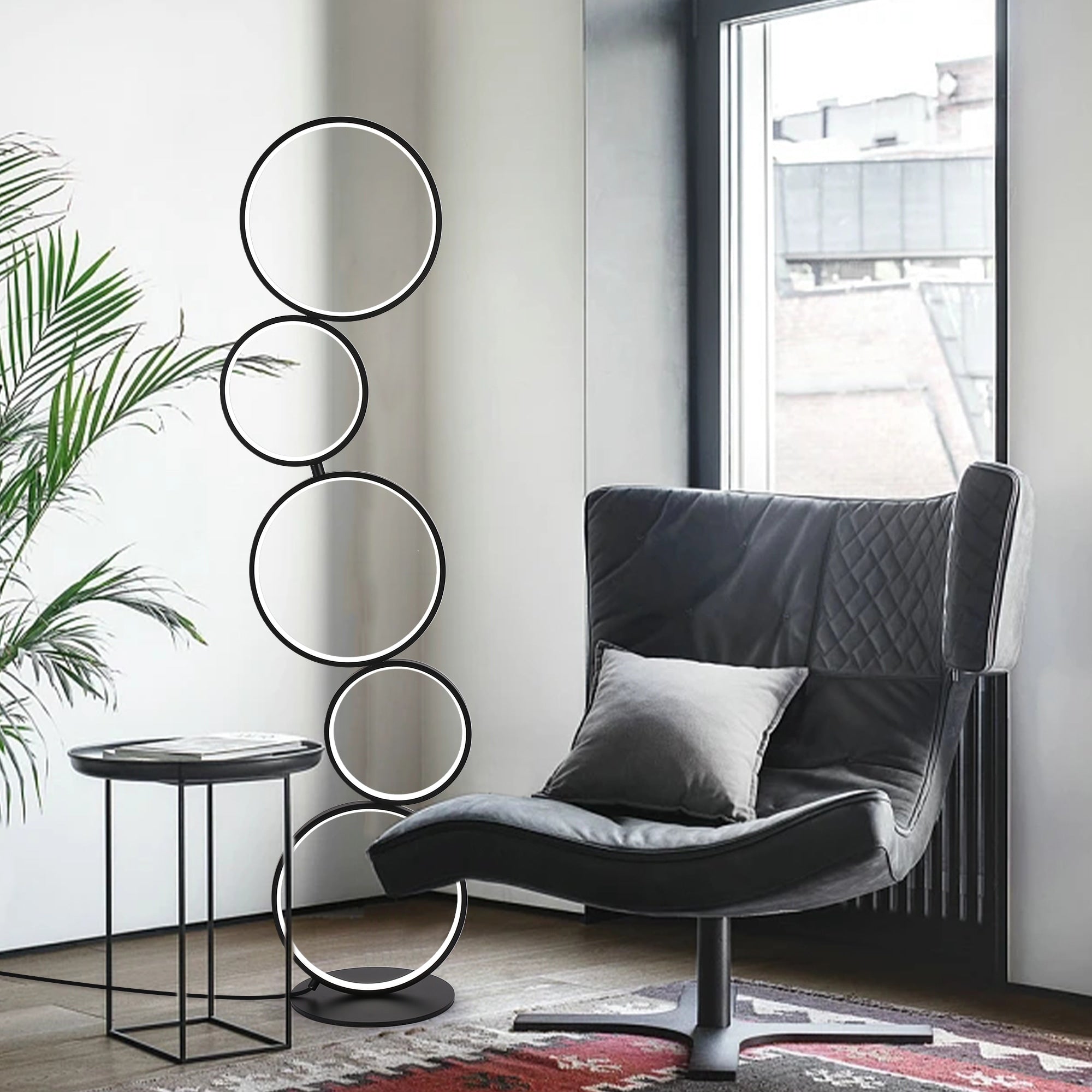 Lampadaire LED moderne à intensité variable, lampe d'angle lumineuse à 3 voies avec 5 anneaux pour salon