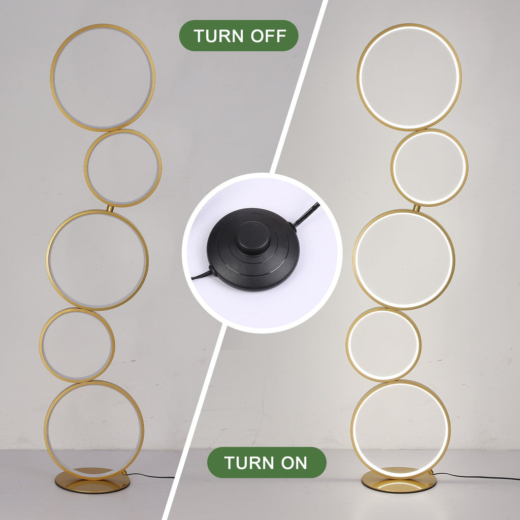 Lampadaire LED moderne à intensité variable, lampe d'angle lumineuse à 3 voies avec 5 anneaux pour salon