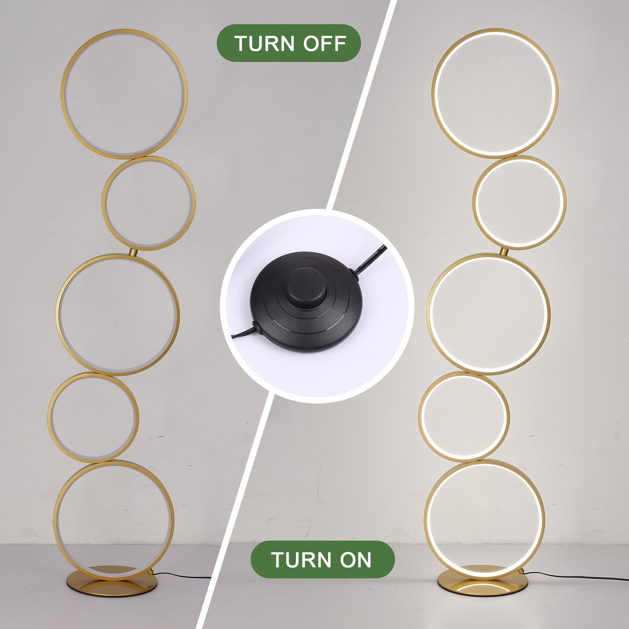 Lampadaire LED moderne à intensité variable, lampe d'angle lumineuse à 3 voies avec 5 anneaux pour salon