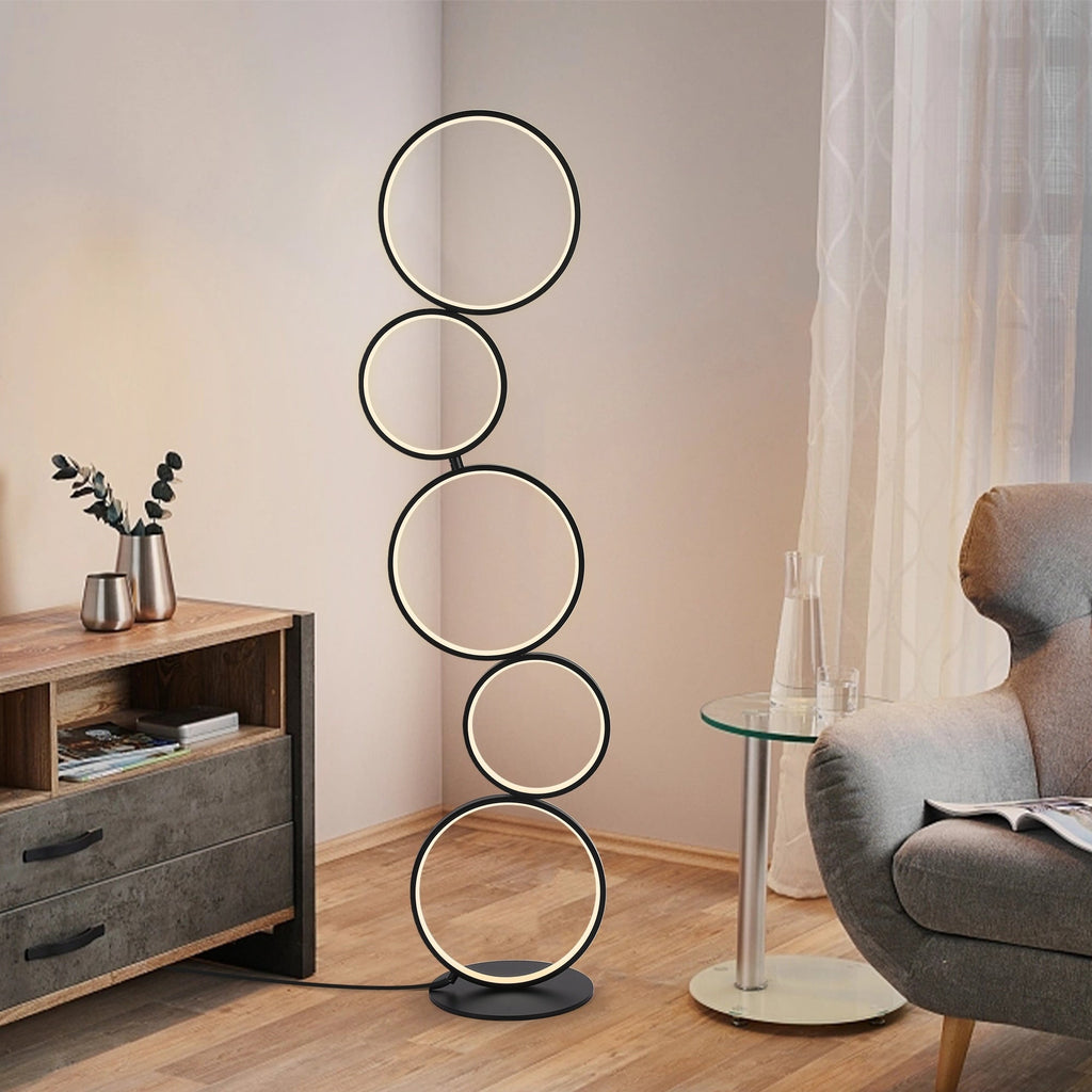 Lampadaire LED moderne à intensité variable, lampe d'angle lumineuse à 3 voies avec 5 anneaux pour salon