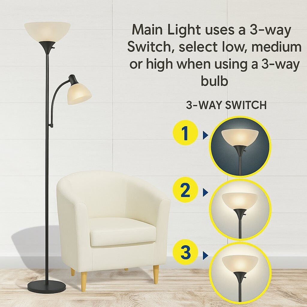 Lampadaire blanc LIGHTACCENTS avec abat-jour conique blanc opale – Lampes sur pied, lampes torches pour salon, chambre...