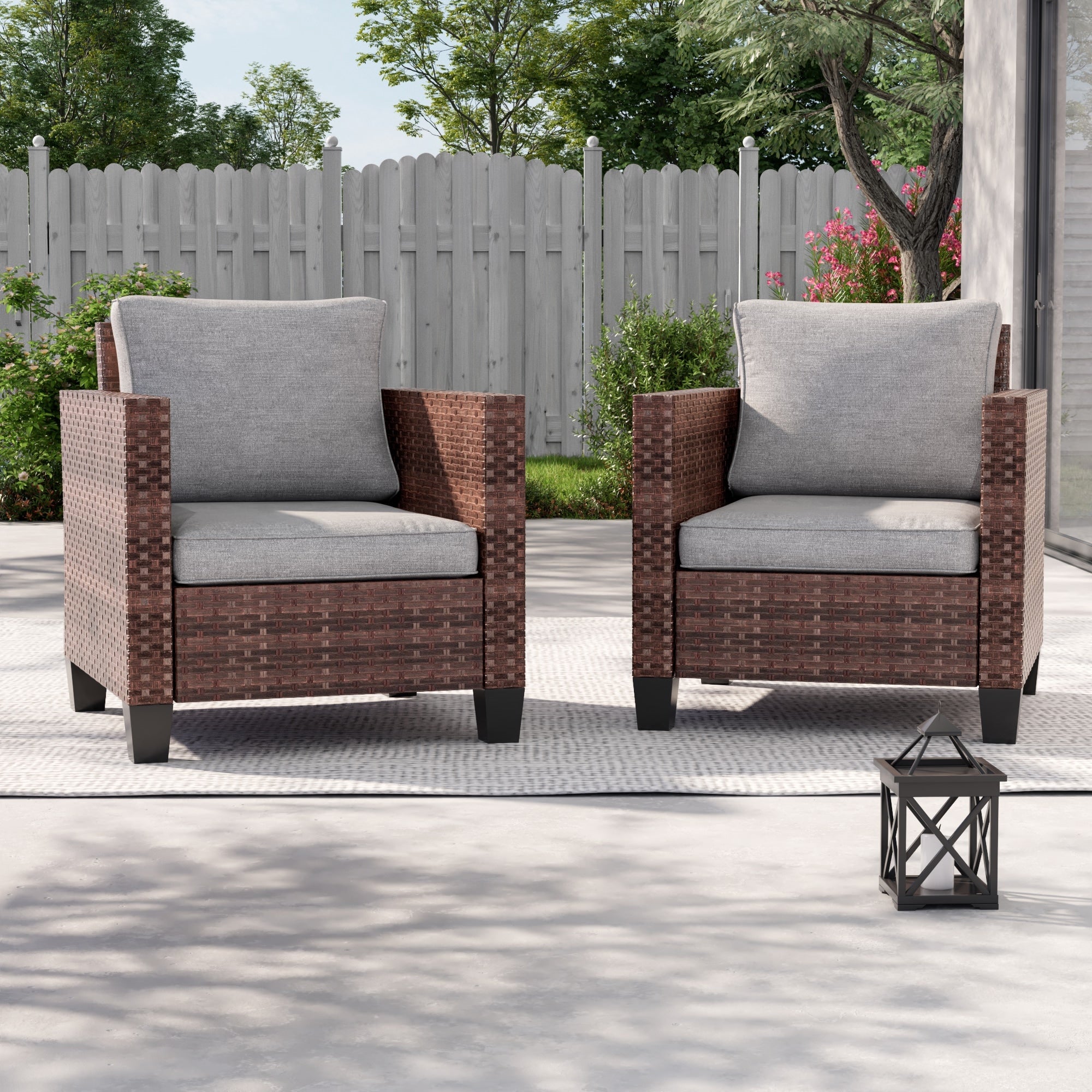 Ensemble de 2 chaises d'extérieur LIVOOSUN en rotin marron