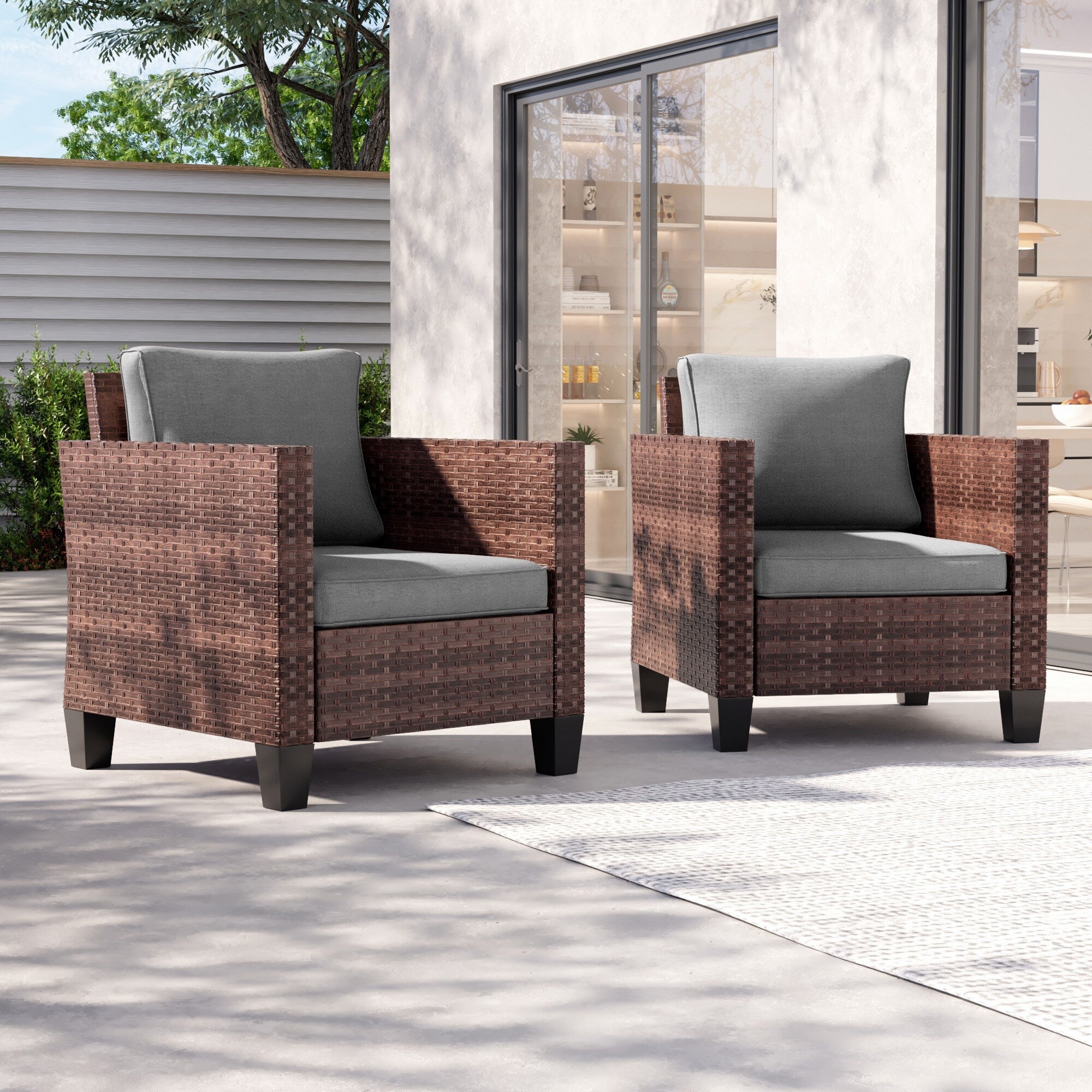 Ensemble de 2 chaises d'extérieur LIVOOSUN en rotin marron