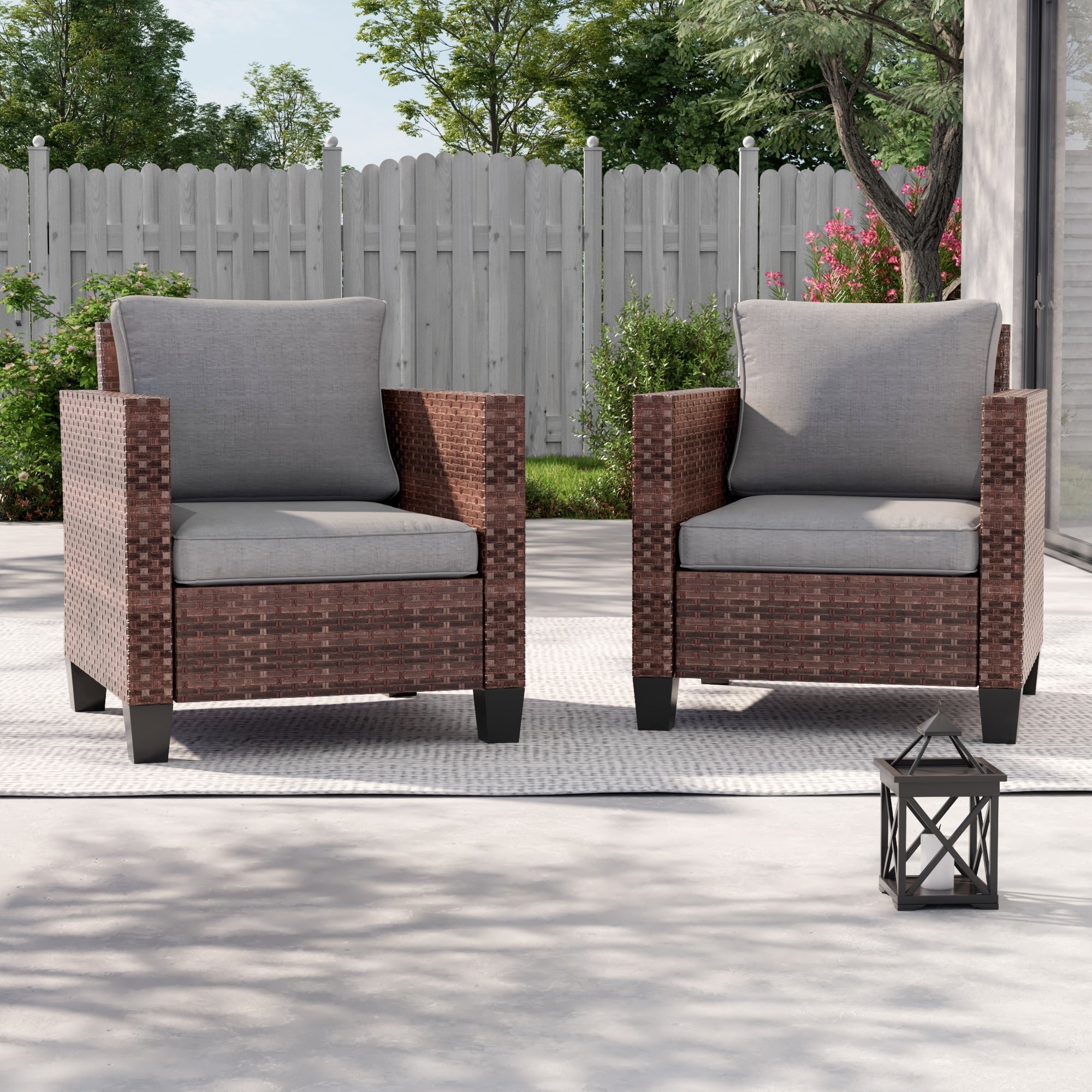 Ensemble de 2 chaises d'extérieur LIVOOSUN en rotin marron