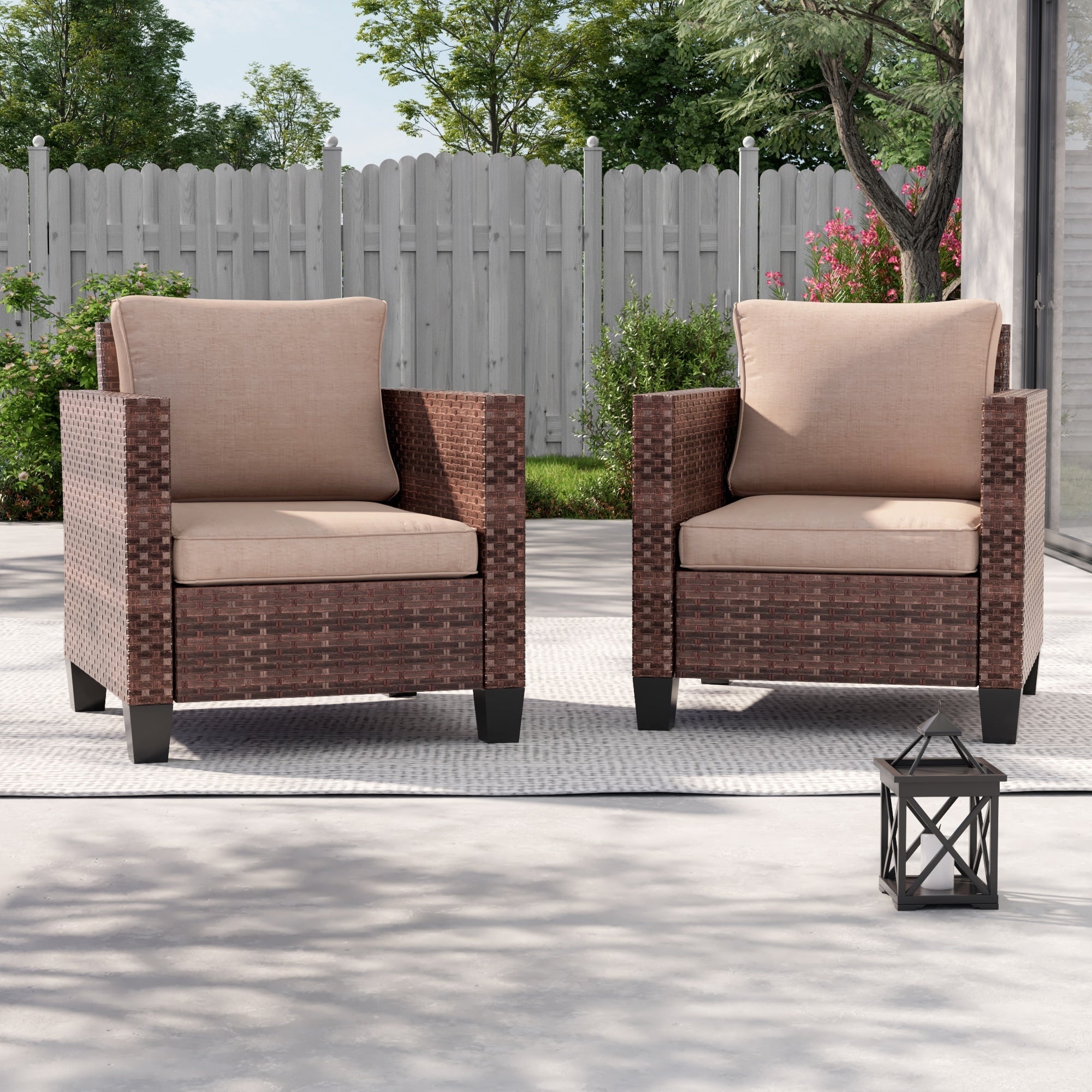 Ensemble de 2 chaises d'extérieur LIVOOSUN en rotin marron