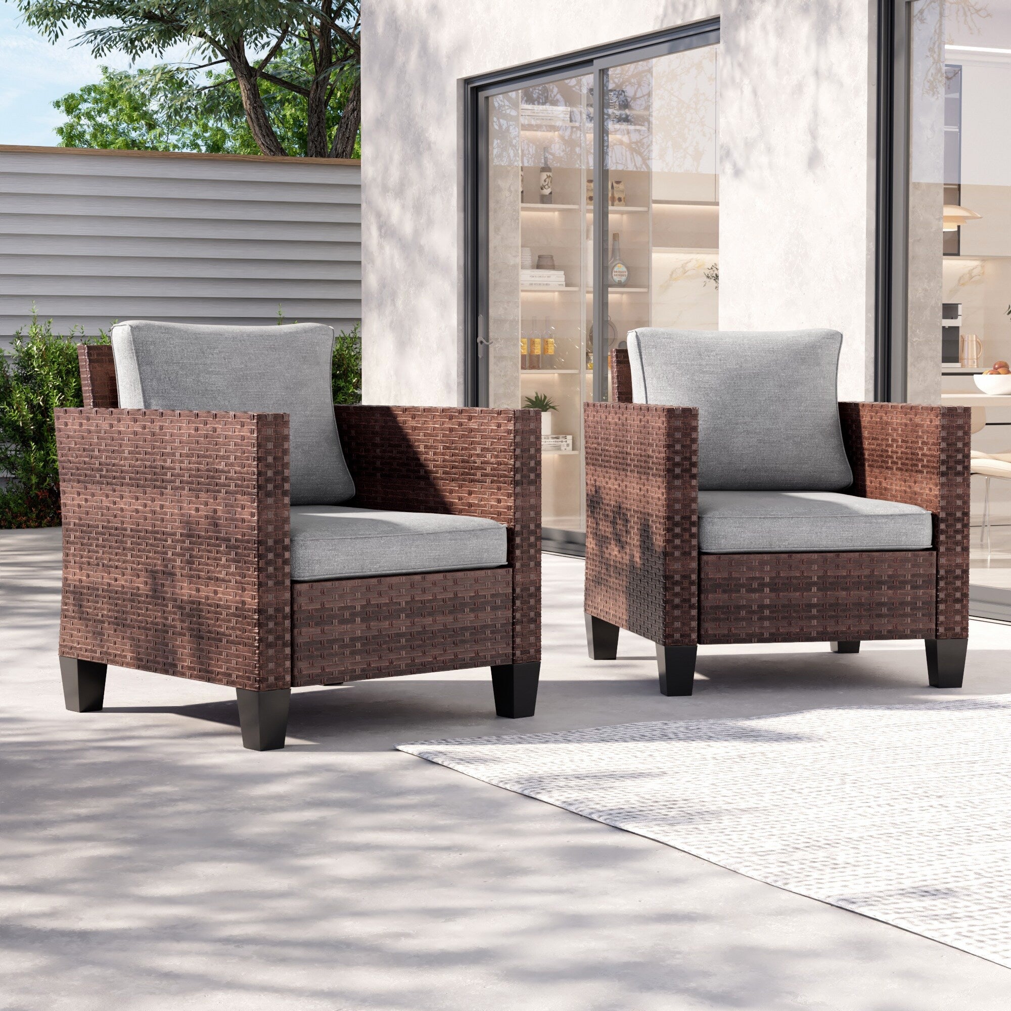 Ensemble de 2 chaises d'extérieur LIVOOSUN en rotin marron
