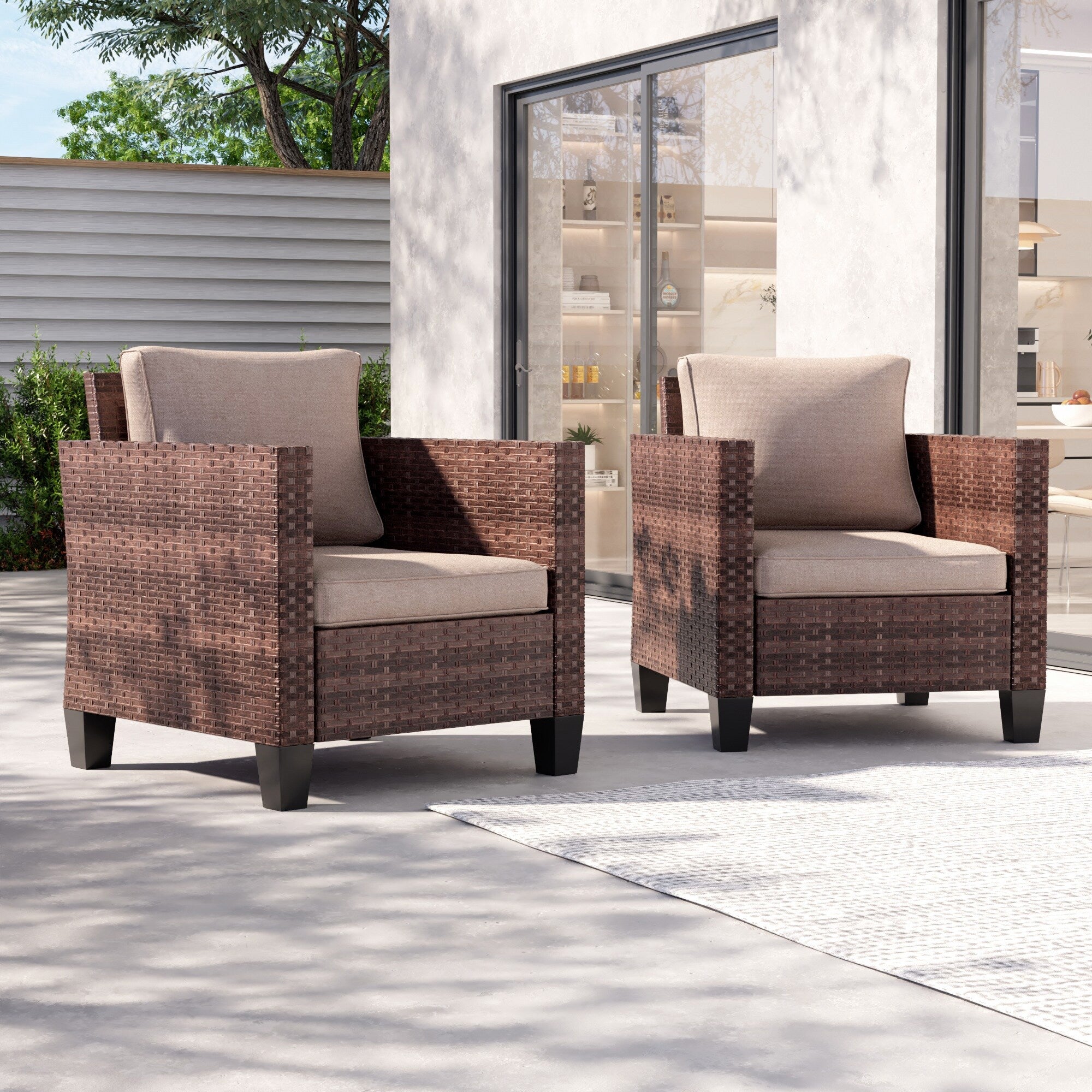 Ensemble de 2 chaises d'extérieur LIVOOSUN en rotin marron