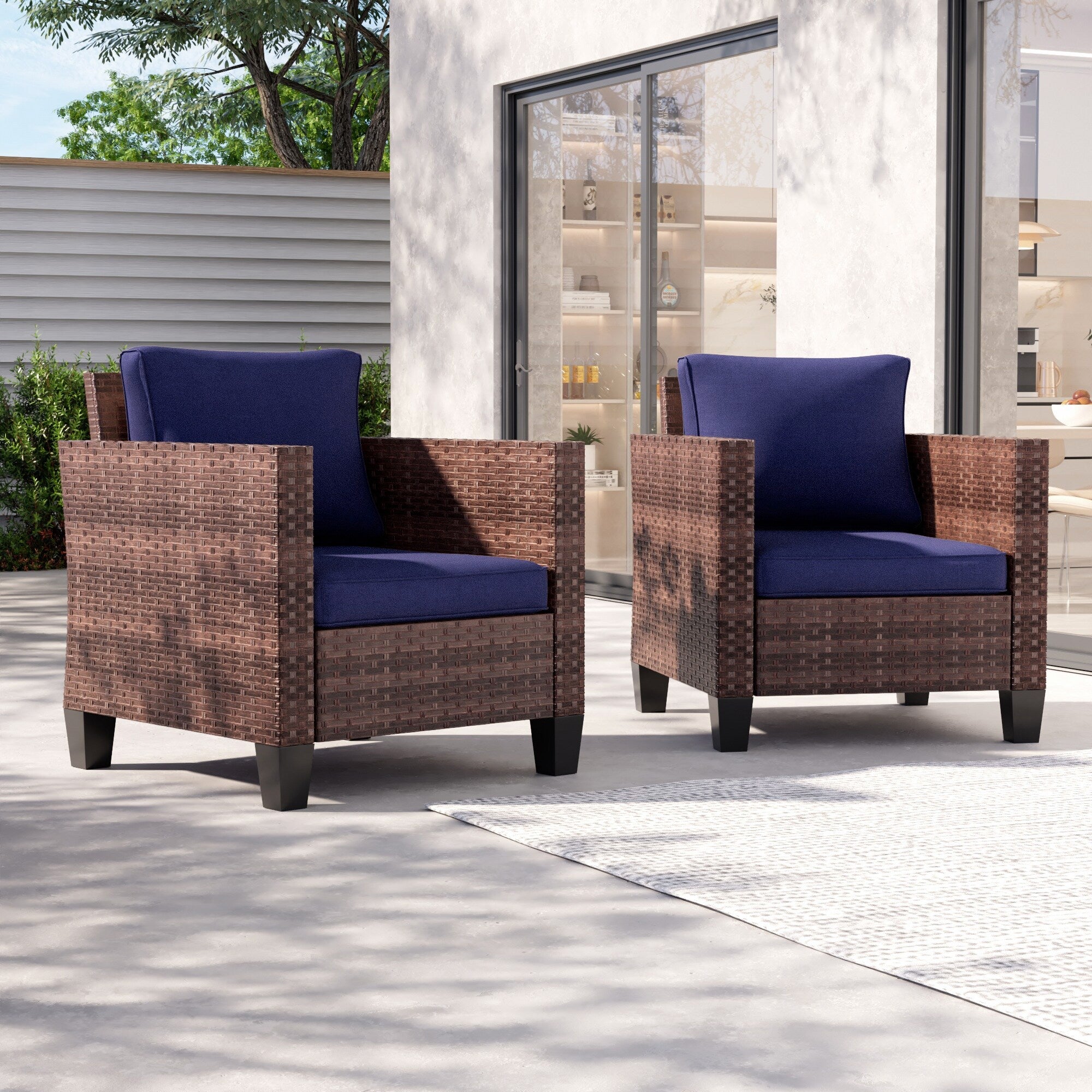 Ensemble de 2 chaises d'extérieur LIVOOSUN en rotin marron