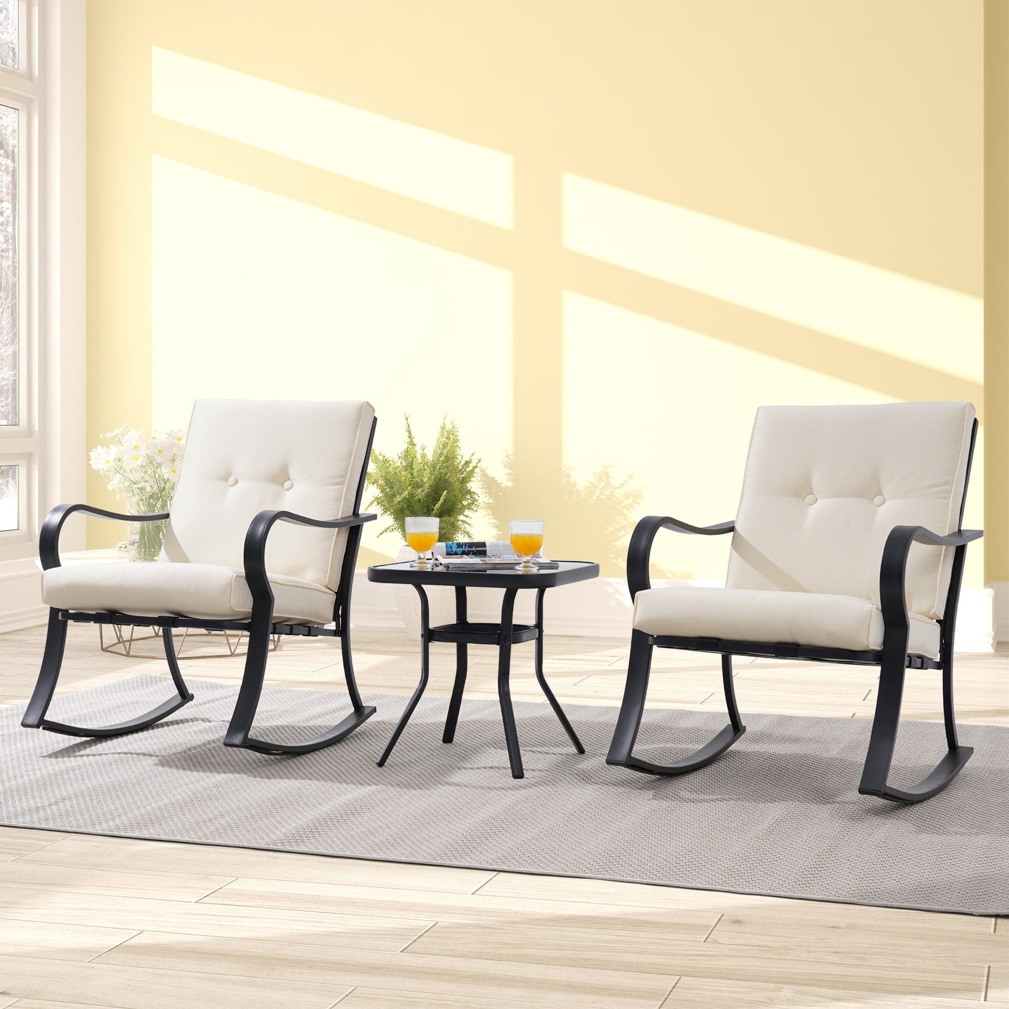 Ensemble bistrot d'extérieur 3 pièces LIVOOSUN avec table et coussins moelleux