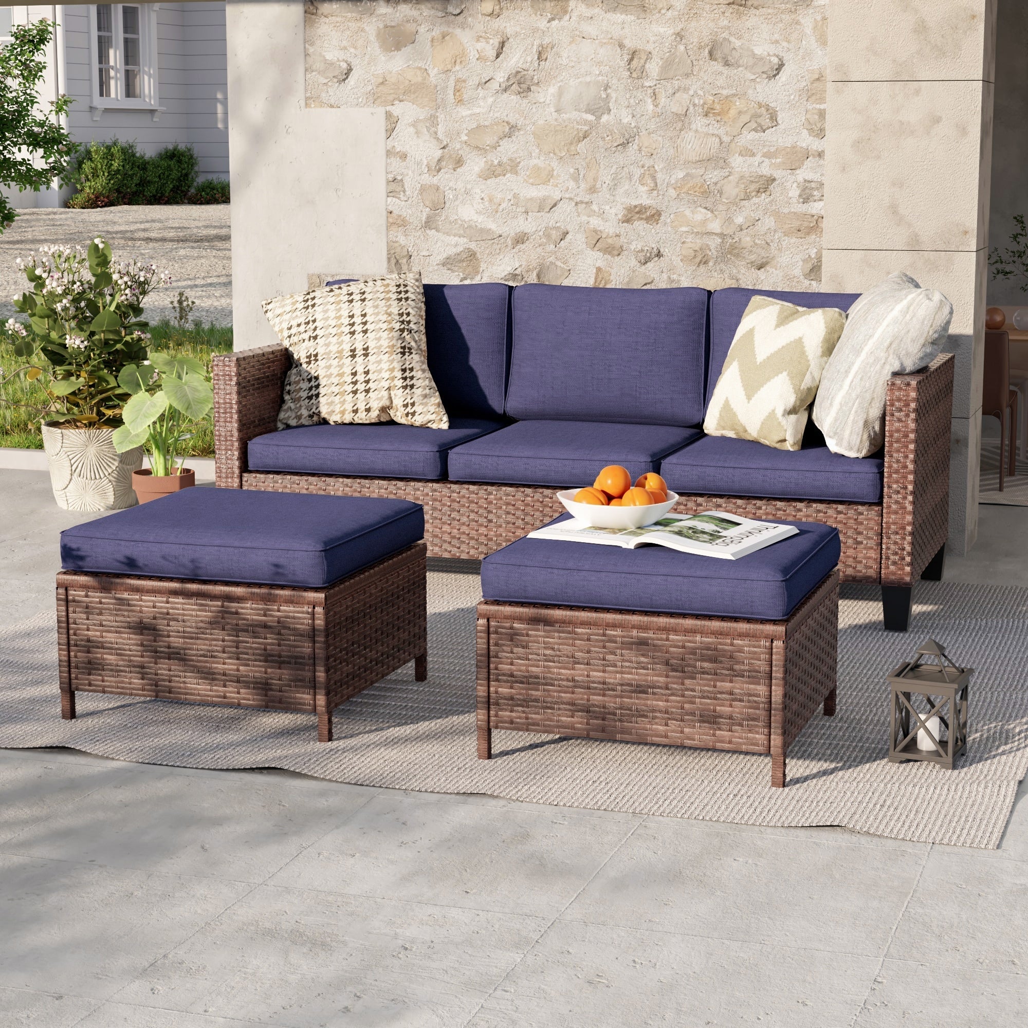 Ensemble de 3 canapés de patio en rotin marron Livoosun