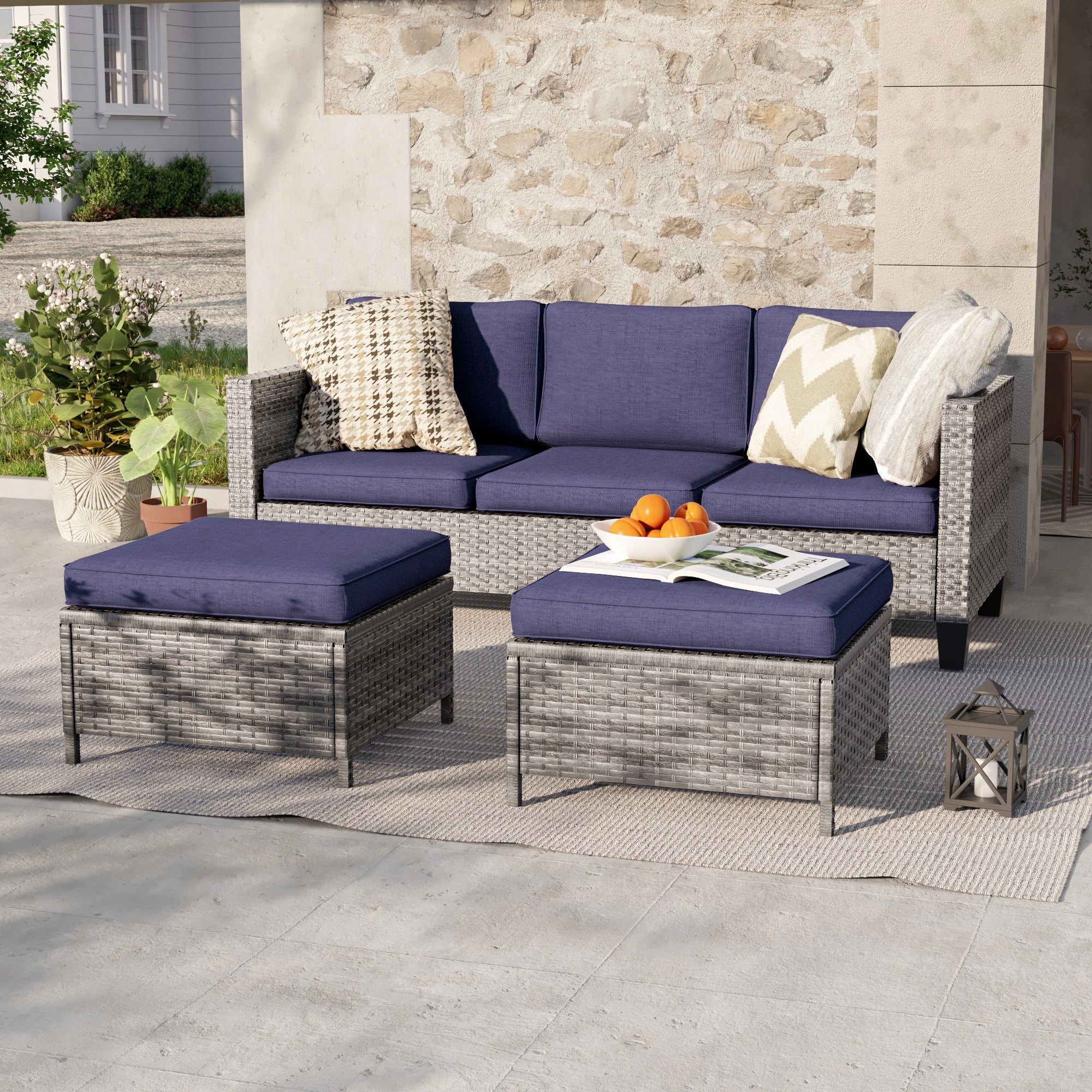 Ensemble de 3 canapés de patio en rotin marron Livoosun