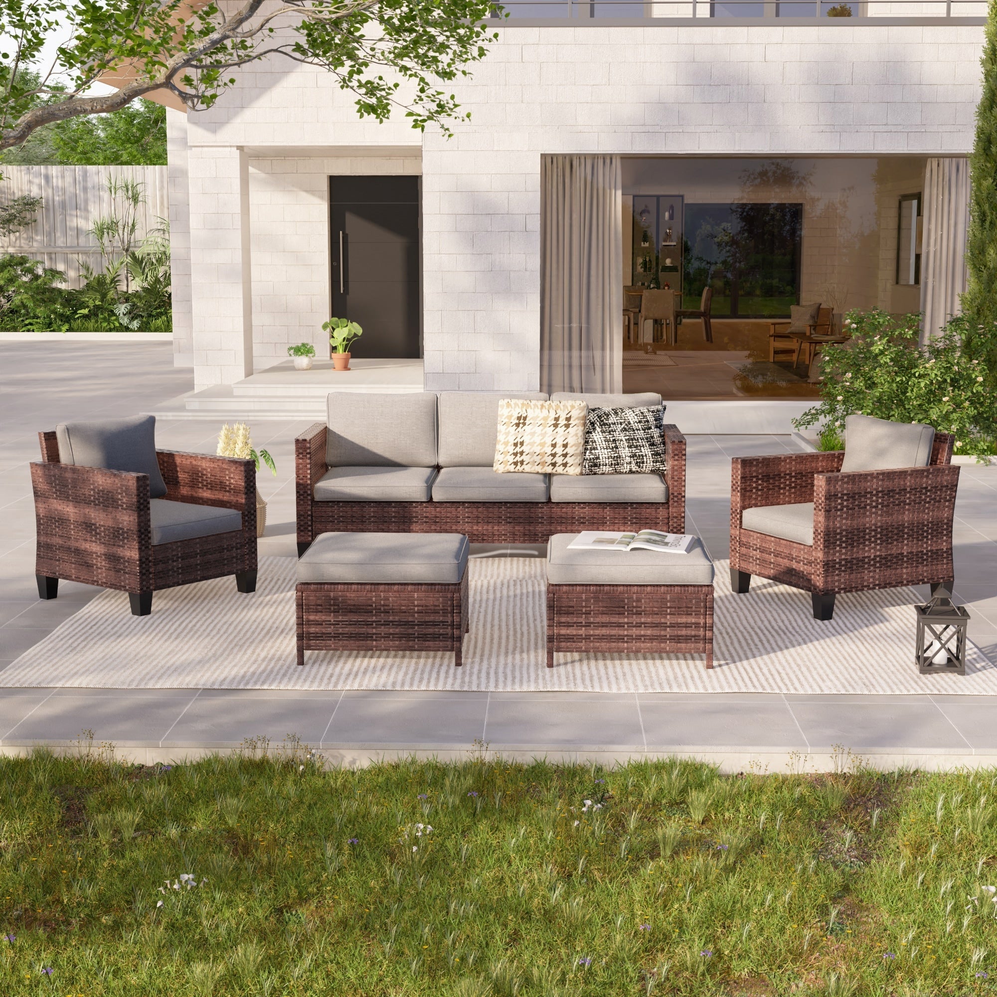 Ensemble de meubles de jardin LIVOOSUN 5 pièces en rotin marron