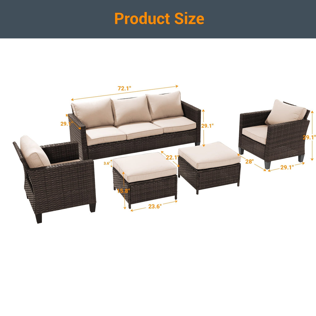 Ensemble de meubles de jardin LIVOOSUN 5 pièces en rotin marron