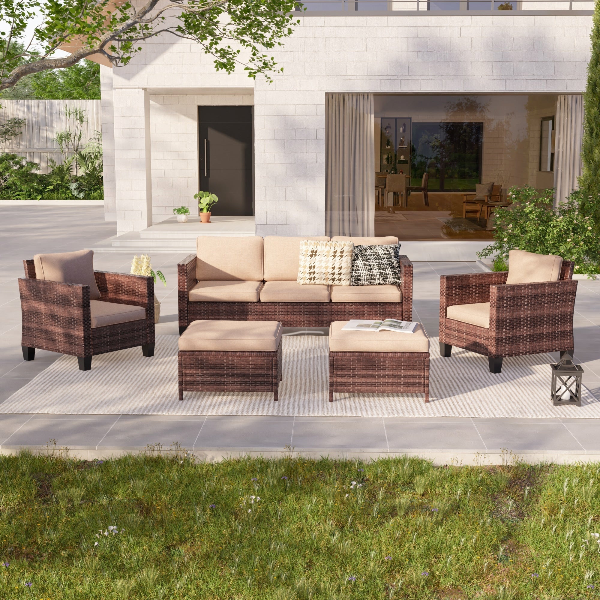 Ensemble de meubles de jardin LIVOOSUN 5 pièces en rotin marron