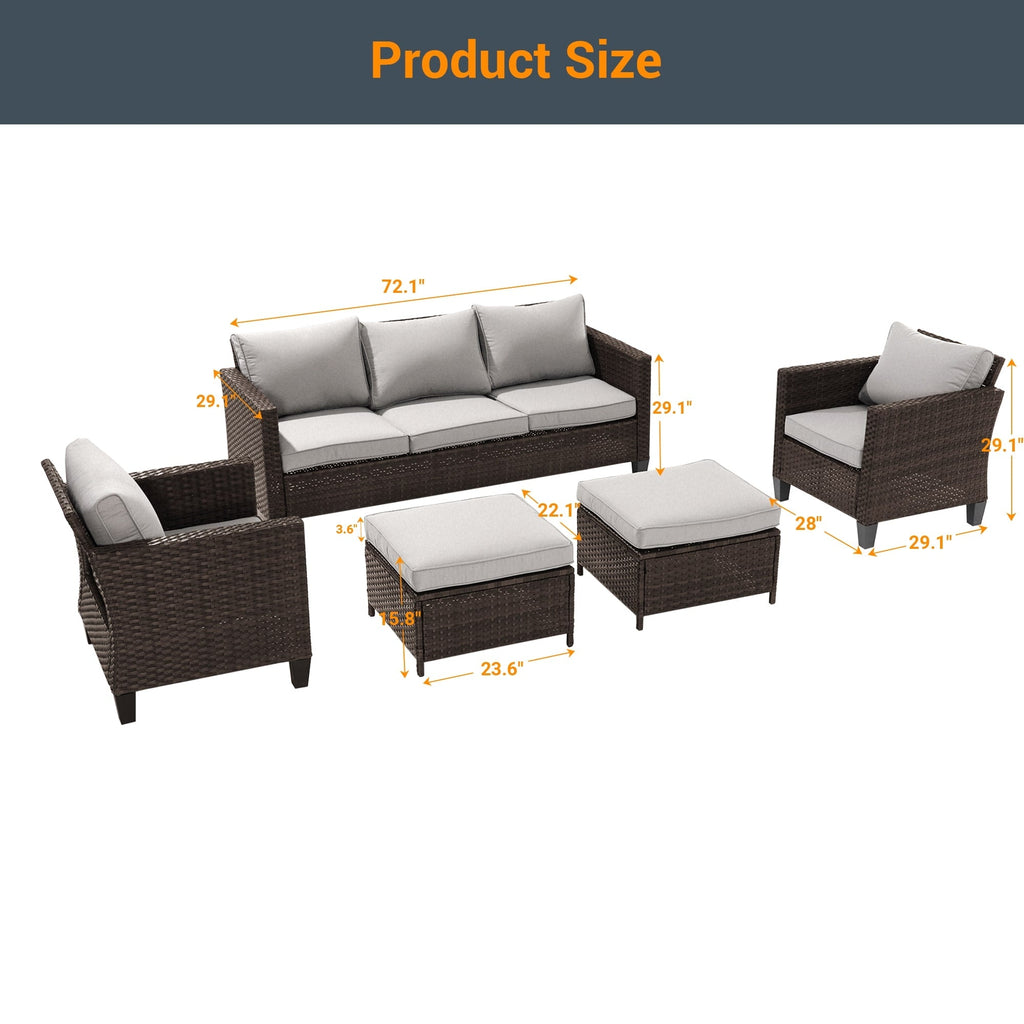 Ensemble de meubles de jardin LIVOOSUN 5 pièces en rotin marron