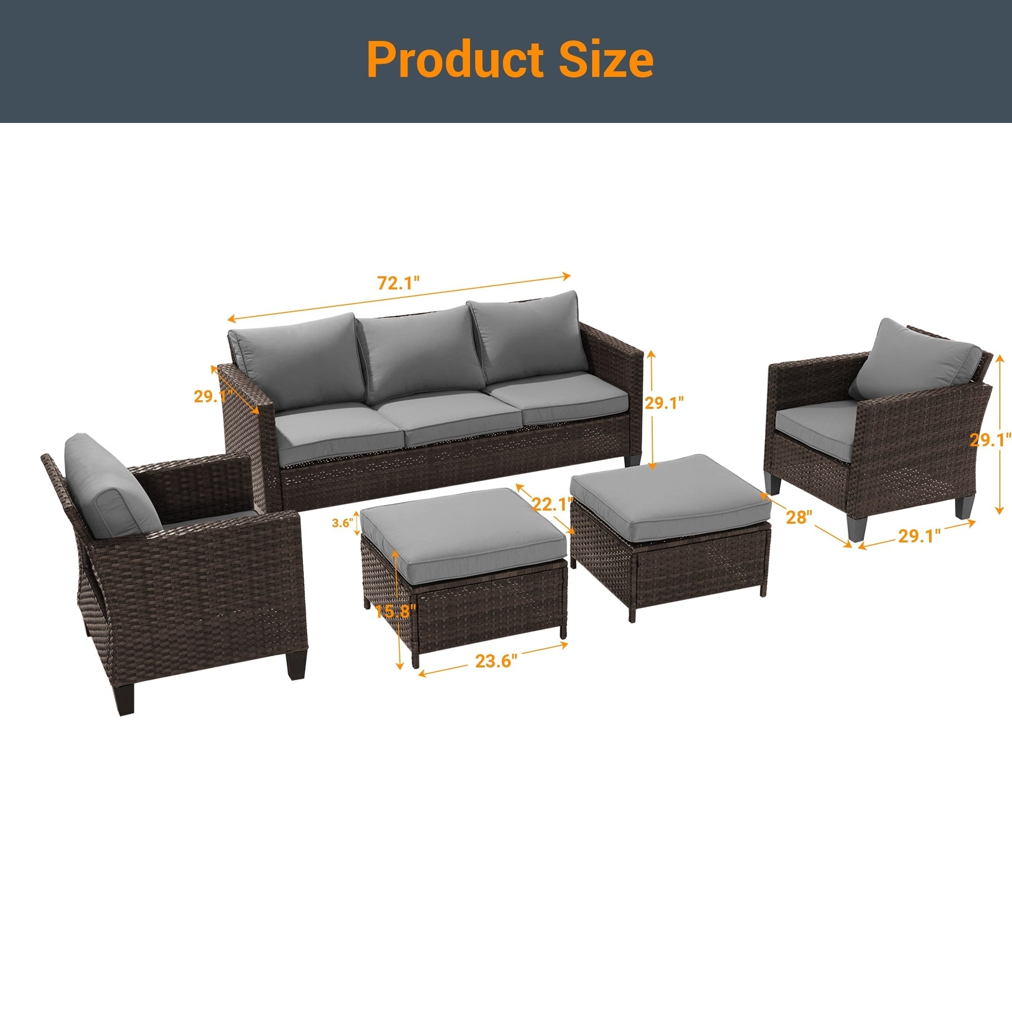 Ensemble de meubles de jardin LIVOOSUN 5 pièces en rotin marron